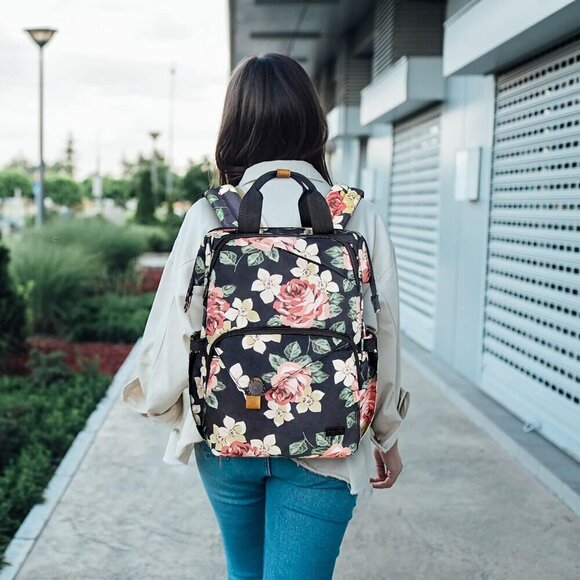 Hap Tim Laptop Backpack Black Flora Travel Nurse and teachers Carry on （7651-BF） - Picture 2 of 5